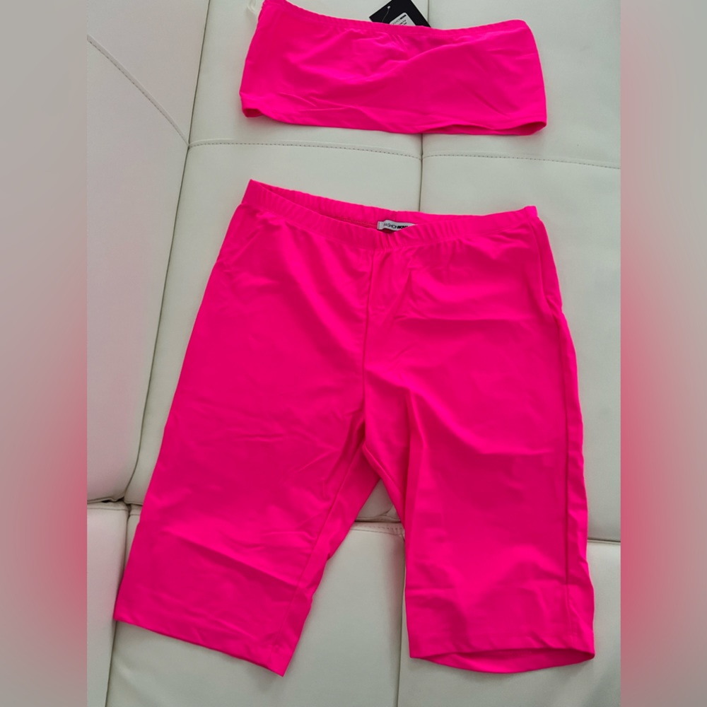 Neon Pink Biker Short Bandeau Set